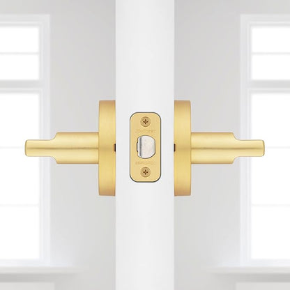 Kwikset Halifax Interior Passage Door Handle, Lever for Closet and Hallway Doors, Reversible Non-Locking Handle Lever, Satin Brass, with Microban Protection