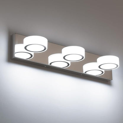 3 Light Bathroom Vanity Light, Modern Chrome Bathroom Light Fixtures Over Mirror, Bath Lamps Wall Scone 18W LED Vanity Lights with 360°Rotating Lamp Head
