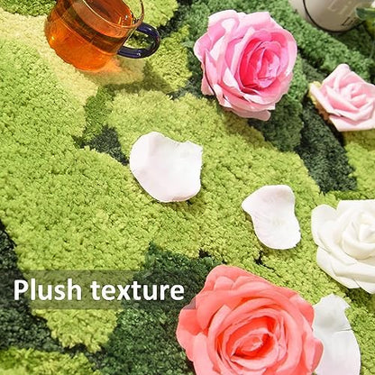 Hifuwan Cute Green Moss Shag Bathroom Rugs, Plant Bath Mats, 20 x 32 Inch