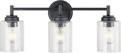 Kichler Winslow 21.5” Vanity Light in Black with Clear Seeded Glass, 3-Light Modern Bathroom Lighting Fixture, 45886BK