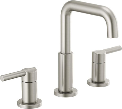 Delta Faucet Nicoli Widespread Bathroom Faucet Brushed Nickel, Bathroom Faucet 3 Hole, Bathroom Sink Faucet, Drain Assembly, Stainless 35849LF-SS