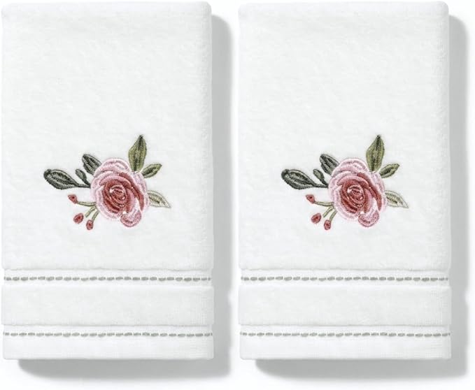 Avanti Linens – Fingertip Towel Set, 100% Cotton Velour Bathroom Towels with Embroidered Floral & Absorbent Terry Reverse, Home Decor, Set of 2 (Spring Garden Collection)