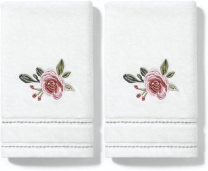 Avanti Linens – Fingertip Towel Set, 100% Cotton Velour Bathroom Towels with Embroidered Floral & Absorbent Terry Reverse, Home Decor, Set of 2 (Spring Garden Collection)