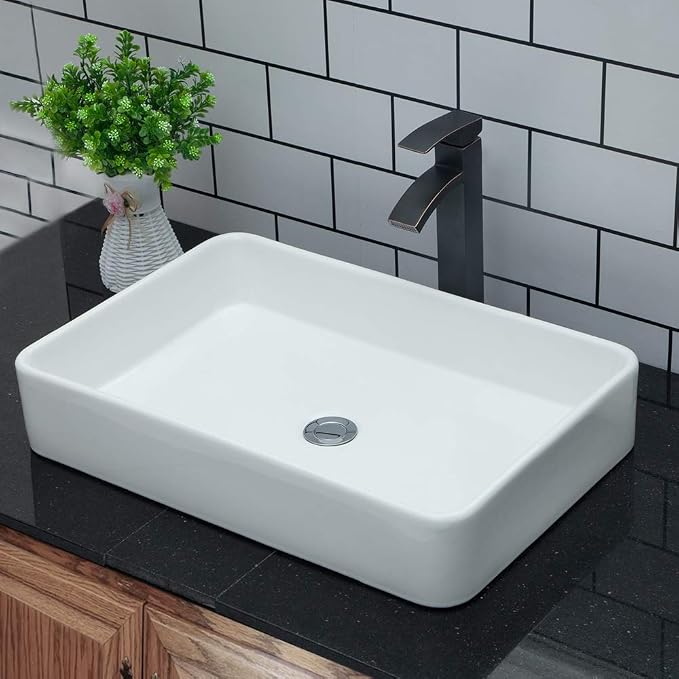 24"x16" Rectangle Bathroom Vessel Sink Porcelain Ceramic White Vanity Sink Above Counter Modern Sink for Cabinet, Lavatory, Hotel Art Basin, Home Washing Basin