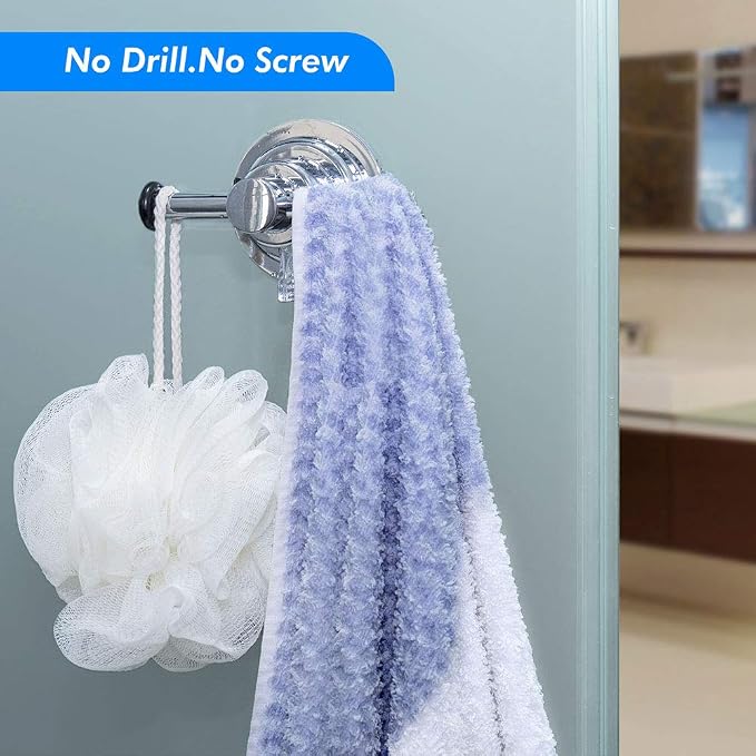 BOPai Stylish Suction Cup Hooks for Shower, Chrome | Repositionable & Powerful Vacuum Suction
