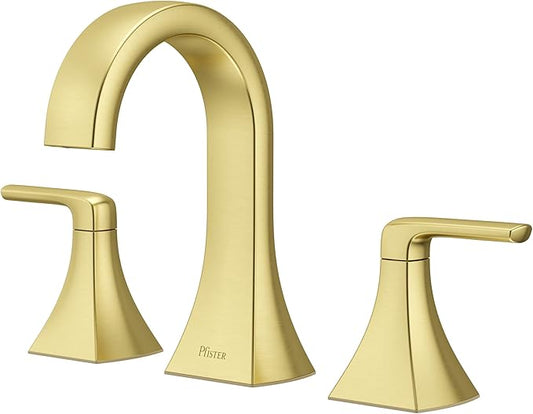 Pfister Bruxie Bathroom Sink Faucet, 8-Inch Widespread, 2-Handle, 3-Hole, NSF Certified, Brushed Gold Finish, LF049BIEBG