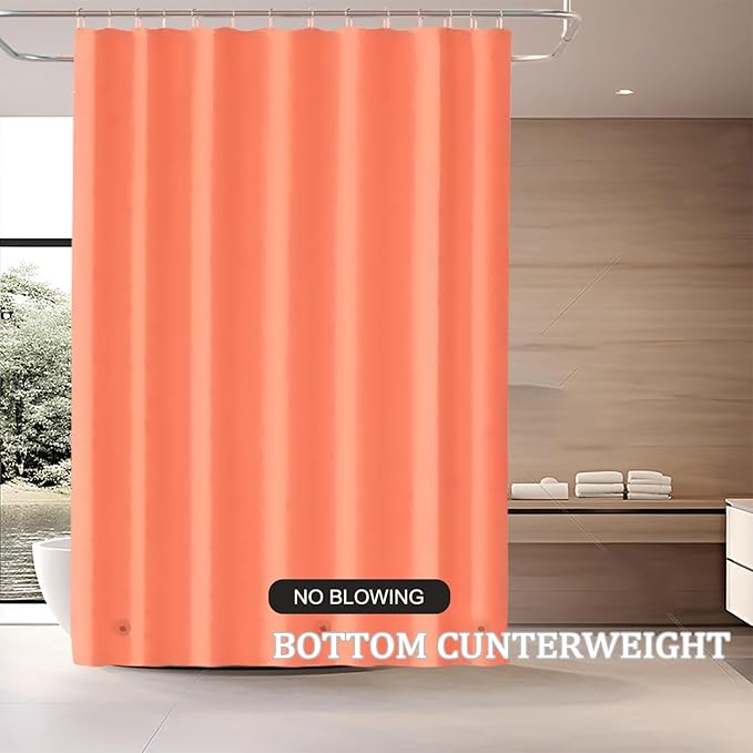 Orange Shower Curtain Liner, 4G PEVA Shower Liner, Plastic Peva Waterproof Shower Curtains, 72x72 inch with Grommet Holes 3 Magnetic Weights