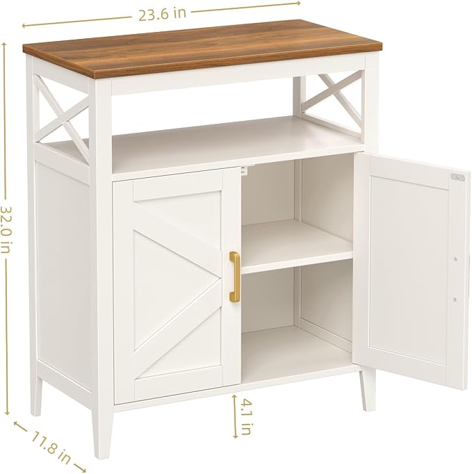 Bathroom Storage Cabinet with Doors, Adjustable Shelf, Wood Top | Adjustable Shelf