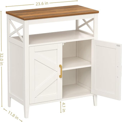 Bathroom Storage Cabinet with Doors, Adjustable Shelf, Wood Top | Adjustable Shelf
