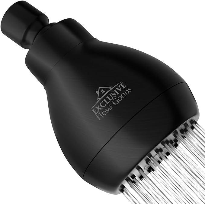 High Pressure Shower Head - Powerful Deluxe Bathroom Showerhead with Strong Spray Stream and Small Silicone Nozzles - Universal Fit Works with High and Low Water Flow Showers (Matte Black)-1.8 GPM