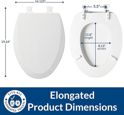 Bemis 1500EC Durable Wood Toilet Seat with Easy Clean Hinges, Made in USA, Elongated, White, 6-Pack