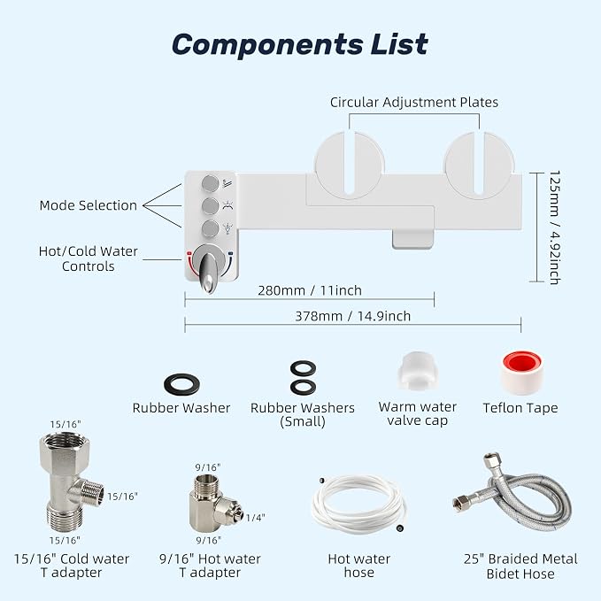 Bidet Attachment for Toilet Seat, Non Electric, Hot/Cold Water Contral | Dual Nozzle Bidets Sprayer with Rear/Feminine Wash Self Cleaning Spray-Adjustable Bidets Wash Butt Cleaner for Bathroom