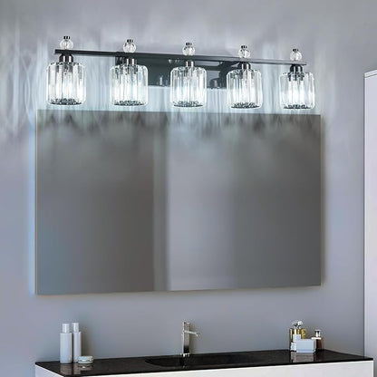 Bathroom Vanity Lights 5-Light Plating Black Modern Crystal Vanity Light Fixtures Over Mirror Crystal Bathroom Vanity Lighting Fixtures