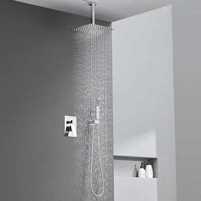 Shower System 12 Inches Rain Shower Combo Set Chrome Ceiling Mount Shower Faucet Bathroom Faucets with Rainfall Shower Head and Hand Shower