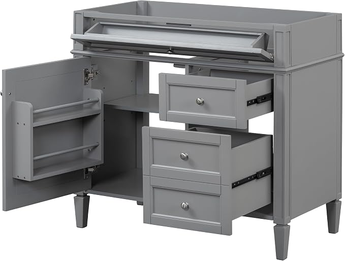 36" Bathroom Vanity Without Top Sink,Modern Freestanding Storage Cabinet with 2 Soft-Close Drawers & Tip-Out Tray,Solid Wood Frame Vanity Only w/Adjustable Shelf & Door Organizer,Grey