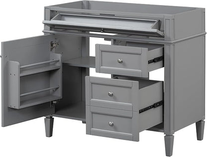 36" Bathroom Vanity Without Top Sink,Modern Freestanding Storage Cabinet with 2 Soft-Close Drawers & Tip-Out Tray,Solid Wood Frame Vanity Only w/Adjustable Shelf & Door Organizer,Grey