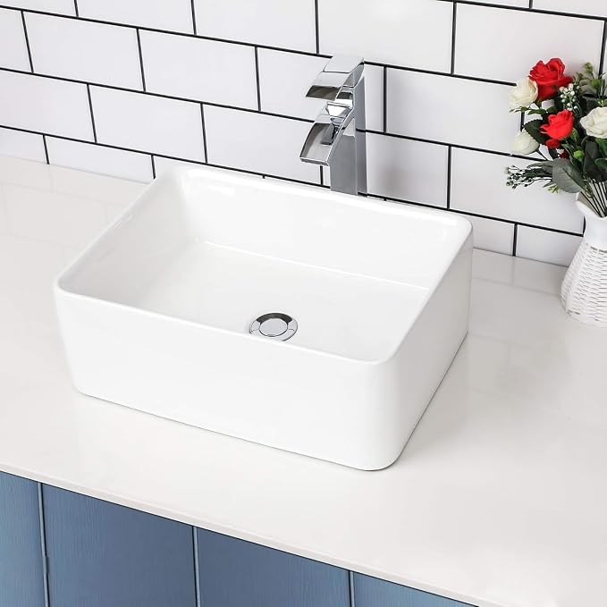 Rectangular Vessel Sink - 18" x 13" Modern Bathroom Vessel Sink White Porcelain Ceramic Rectangle Above Counter Vessel Vanity Sink Art Basin