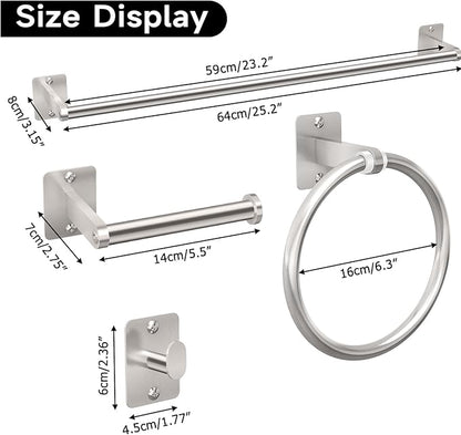 Brushed Nickel Bathroom Accessories Set, 10 Pieces Bathroom Hardware Set, 24 inch Towel Bar, Towel Racks for Bathroom, Robe Towel Hooks, Toilet Paper Holder Wall Mounted