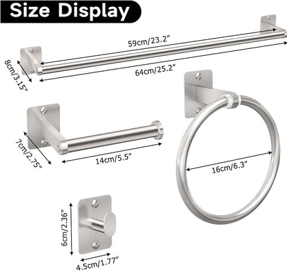 KLJKPA 8-Piece Brushed Nickel Bathroom Hardware Set, 24 inch Towel Bar | Towel Racks for Bathroom Accessories Set, Robe Towel Hooks, Toilet Paper Holder Wall Mounted