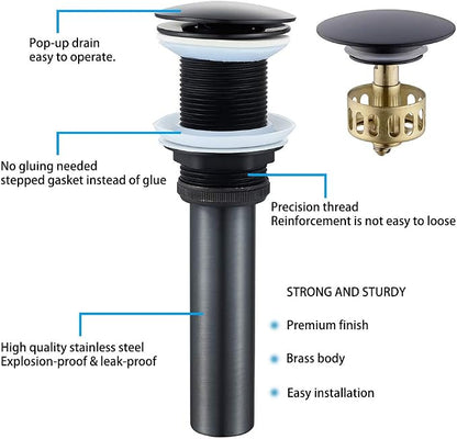Bathroom Sink Drain Without Overflow Vessel Sink Lavatory Vanity Pop Up Drain Stopper Matte Black