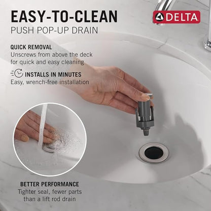 Delta Nicoli Chrome Bathroom Faucet 1 Hole, Single Hole Bathroom Sink Faucet for Vanity, Push-Pop Drain Assembly, Chrome 15849LF