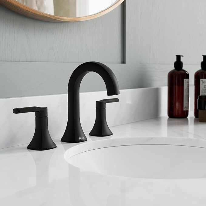 Pfister Vaneri Bathroom Sink Faucet, 8-Inch Widespread, 2-Handle, 3-Hole, NSF Certified, Matte Black Finish, LF049VRIBB