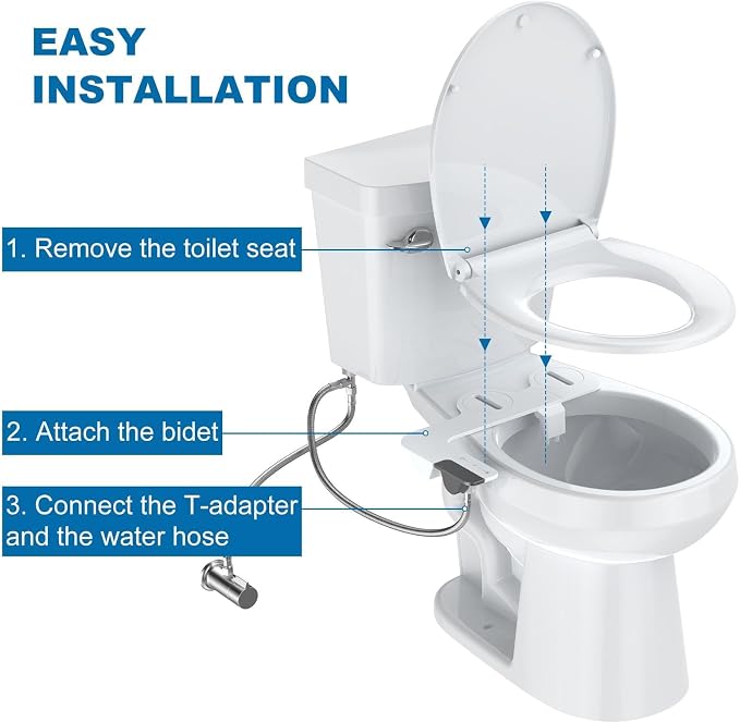 Bidet Attachment for Toilet, Non-Electric Dual Nozzle Bidet Sprayer with Adjustable Water Pressure, Cold Water Toilet Seat Attachment for Feminine and Personal Hygiene