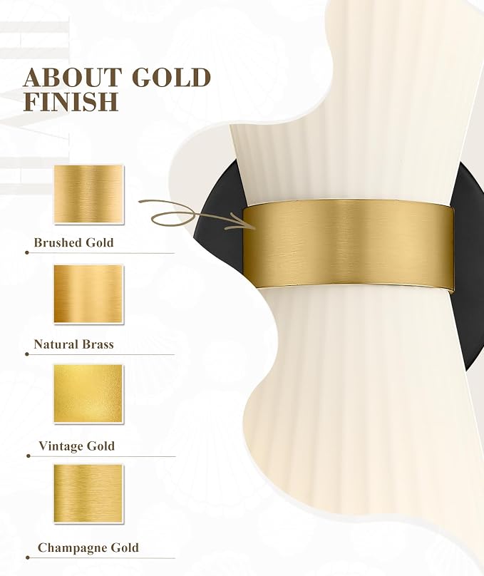 Wall Sconces Set of Two, HWH 14.3 Inch Black and Gold Bathroom Sconces with Frosted Milk White Striped Glass, Up Down Modern Wall Light fixtures for Living Room Bedroom, 5HZG97B-2W-2PK BK+BG
