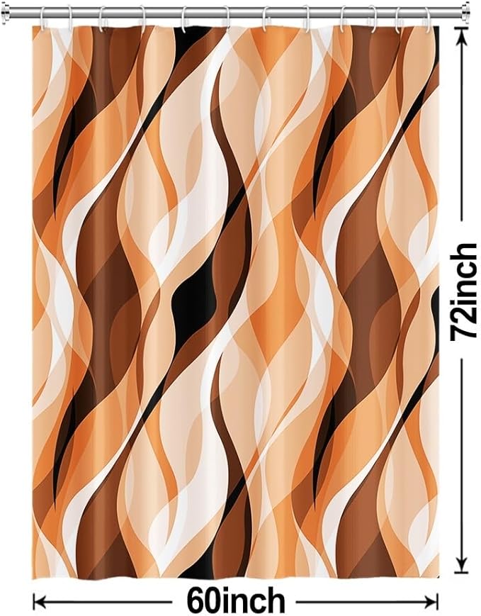 Orange Shower Curtain, Modern Abstract Burnt Orange Striped Shower Curtain Set for Bathroom Waterproof Polyester Shower Curtain with Hooks, 60x72 Inch
