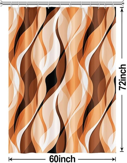 Orange Shower Curtain, Modern Abstract Burnt Orange Striped Shower Curtain Set for Bathroom Waterproof Polyester Shower Curtain with Hooks, 60x72 Inch