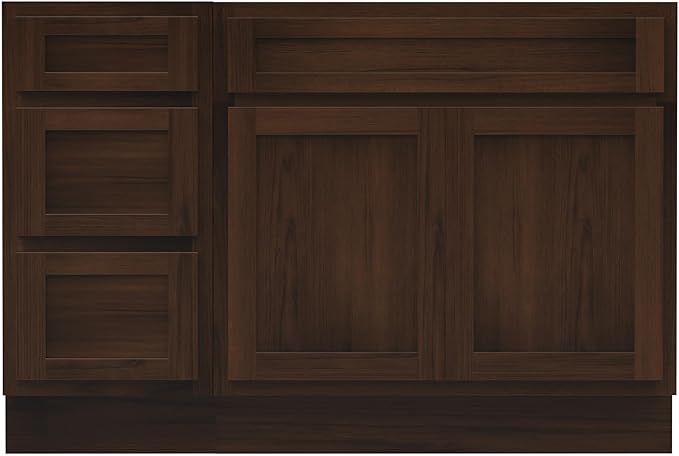 Vanity Art 54 inch Bathroom Vanity Base Only, Single Bathroom Vanity Cabinet with Soft Closing Shaker Drawer, Sturdy Floor Mounted Storage Cabinet Organizer for Bathroom, Brown, VA4039+VA4015-3