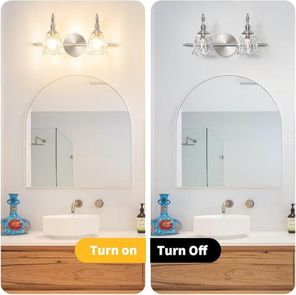 Vintage Vanity Light Fixtures for Bathroom, 2 Light Brushed Nickel Vanity Lighting Over Mirror, Bathroom Light Fixtures with Flower Clear Glass, Farmhouse Sconces Wall Lighting for Hallway