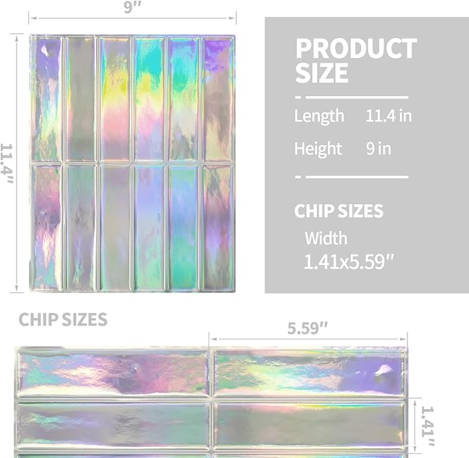 Peel and Stick Backsplash 3D Wall Tiles,Self-Adhesive,Oil Proof,Waterproof, Removable Wall Panels for Kitchen & Bathroom,Modern Design, Easy Install (10.7ft，12x9 inch,14 Pack) (Iridescent)
