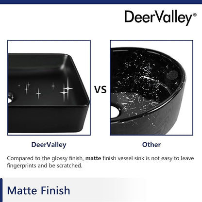 DeerValley DV-1V0010 Ally Bathroom Vessel Sink 20" Matte Black Rectangular Ceramic Bathroom Sinks