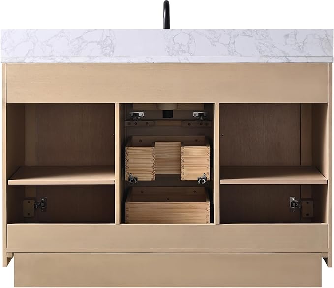Vanity Art 48" Bathroom Vanity with Sink, Vanity Cabinet with Doors and Shelf, Modern Wood Bathroom Vanity with White Marble Top, Solid Wood Frame, 3 Functioning Drawers,VA70-48-LW-E