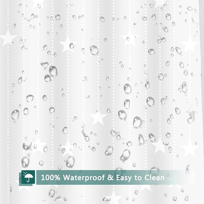 Shower Curtain Liner, White Pentagram Waterproof PEVA Shower Curtains with 3 Duty Heavy Bottom Magnets and 12 Rust Proof Grommets, 72x72 Weighted Shower Liner for Shower Stall, Bathtubs
