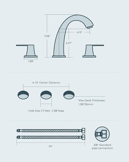 FORIOUS Brushed Nickel Bathroom Faucet 3 Hole 8 Inch Widespread Two Handles | Lead-Free Bathroom Sink Faucet 4-12 Inch 3 Hole Install, Pop-up Drain and cUPC Supply Lines, for RV Vanity Lavatory Restroom