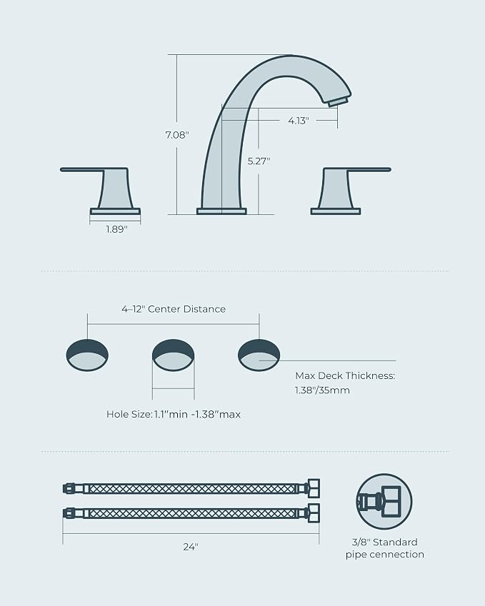 FORIOUS Brushed Gold Bathroom Faucet 3 Hole 8 Inch Widespread Two Handles | Lead-Free Bathroom Sink Faucet 4-12 Inch 3 Hole Install, Pop-up Drain and cUPC Supply Lines, for RV Vanity Lavatory Restroom