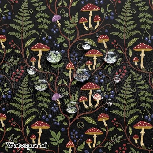 Boho Mushroom Shower Curtain, Rustic Vintage Dark Botanical Fern Forest Plant Leaves Nature Bath Curtain, Cute Black Cottagecore Aesthetic Woodland Bathroom Accessories with Hooks, 72 x 72 Red Green