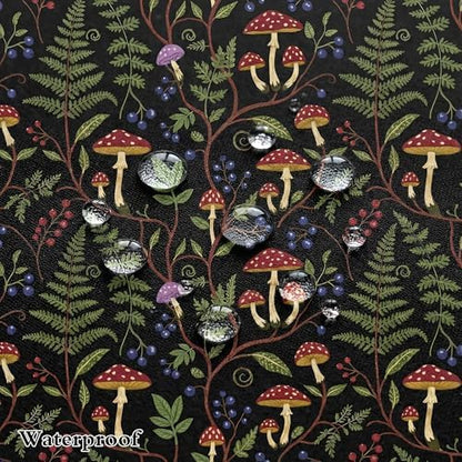 Boho Mushroom Shower Curtain, Rustic Vintage Dark Botanical Fern Forest Plant Leaves Nature Bath Curtain, Cute Black Cottagecore Aesthetic Woodland Bathroom Accessories with Hooks, 72 x 72 Red Green
