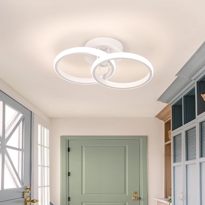 CANEOE Round Modern Led Ceiling Light Fixtures, 6000K Cool White Hallway Light Fixtures Ceiling, Bathroom Close to Ceiling Lights for Corridor Stair Aisle Lamps (White, 1 Pack)