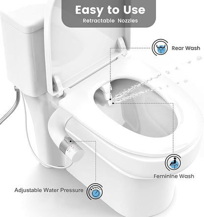 Ultra-Slim Bidet Attachment for Toilet, Non Electric Retractable Nozzles (Posterior/Feminine Wash) Hygienic Bidets Existing Toilets Seat, Adjustable Water Pressure, Water Sprayer Baday