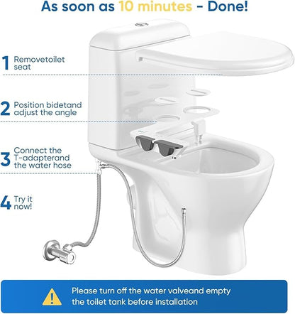 Ultra-Slim 3-in1 Bidet, Self-Cleaning, Posterior&Feminine Wash-(Retractable Dual Nozzles), Non-Electric Bidet Attachment, Adjustable Fresh Cold Water Pressure, Stainless Steel Inlet（2PCS）