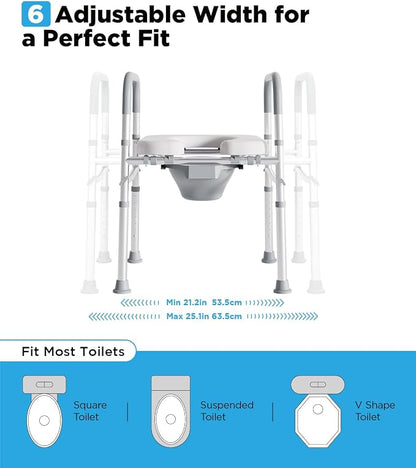 Bedside Commode for Seniors,FSA/HSA Eligible 3-in-1 Commode Toilet | Adjustable Height & Width, 16.5 Inch Soft Seat Plate, Tool-Free Assembly, Durable Aluminum Frame, Use as Raised Toilet