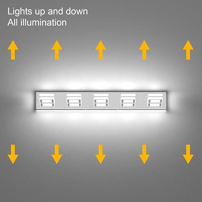 Ralbay 5 Light Modern LED Vanity Light Chrome Bathroom Light Fixtures Acrylic Up and Down Bathroom Wall Mounted Lighting Over Mirror