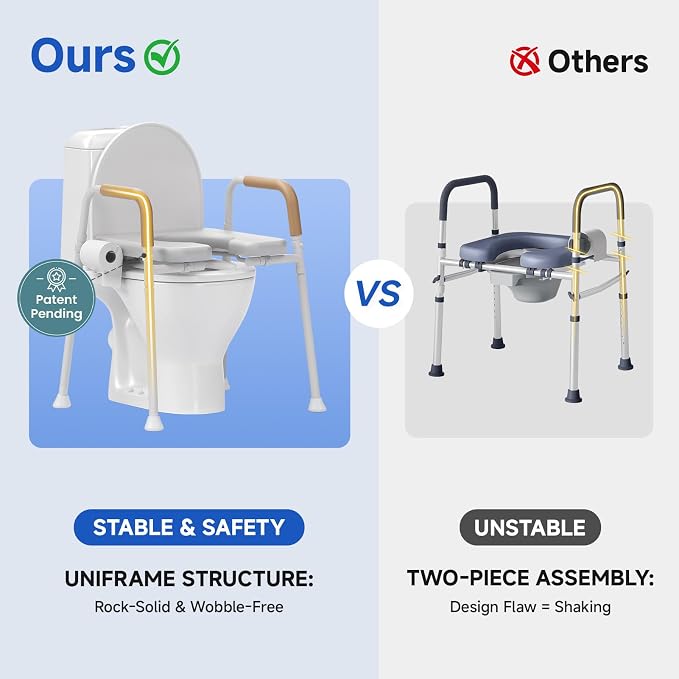 Upgraded Toilet Seat Riser with Memory Foam Padded Seat for Seniors | Adjustable Height Raised Toilet Seat with Handles for Pregnant, Disabled, Handicapped, 350 lb Capacity, Flip-Up Seat