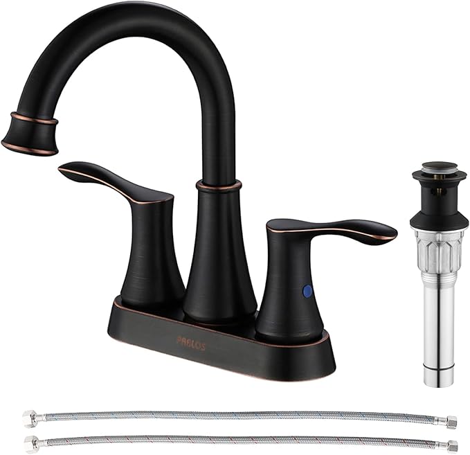 PARLOS 2-Handle Bathroom Sink Faucet High Arc Swivel Spout with Metal Drain Assembly and Faucet Supply Lines, Oil Rubbed Bronze, Demeter 13628