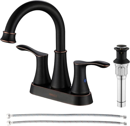 PARLOS 2-Handle Bathroom Sink Faucet High Arc Swivel Spout with Metal Drain Assembly and Faucet Supply Lines, Oil Rubbed Bronze, Demeter 13628