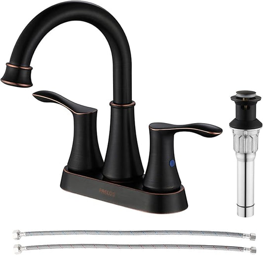 PARLOS 2-Handle Bathroom Sink Faucet High Arc Swivel Spout with Metal Drain Assembly and Faucet Supply Lines, Oil Rubbed Bronze, Demeter 13628