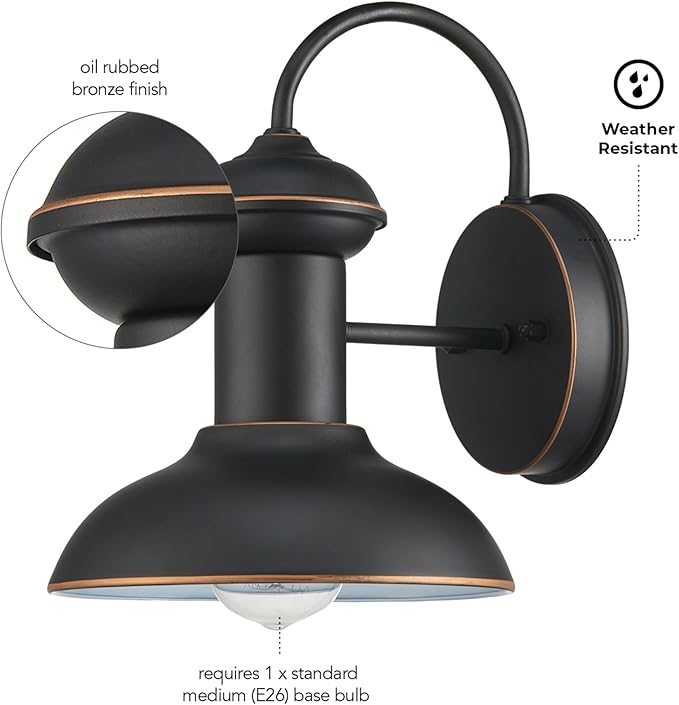 Globe Electric 40190 1-Light Indoor/Outdoor Wall Sconce, Oil Rubbed Bronze, Wall Lighting, Wall Lamp Dimmable, Kitchen Sconces Wall Lighting, Porch Light, Patio Décor, Bulb Not Included
